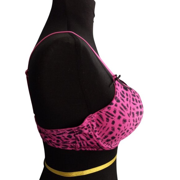 Miss BHavin 36C Bra Sweetheart Plunge Push-Up Pink Black Leopard Adjustable NEW - Picture 4 of 7